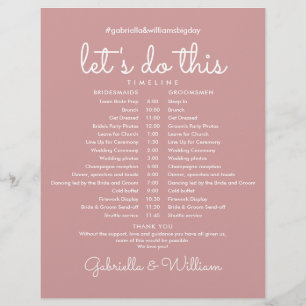 Papier Calendrier du Mariage de script de Rose Dusty