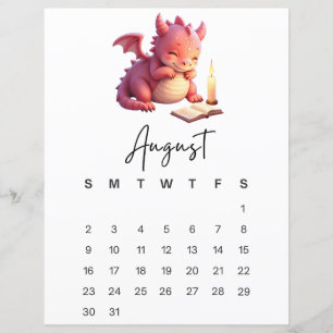 Papier Calendrier Fantastique de Bébé Dragon d'Août