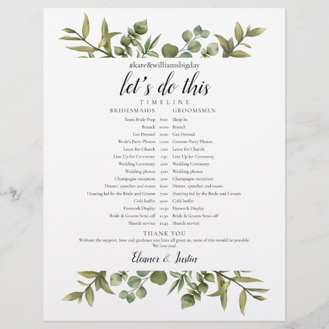 Papier Calendrier Mariage Eucalyptus vert (Devant)