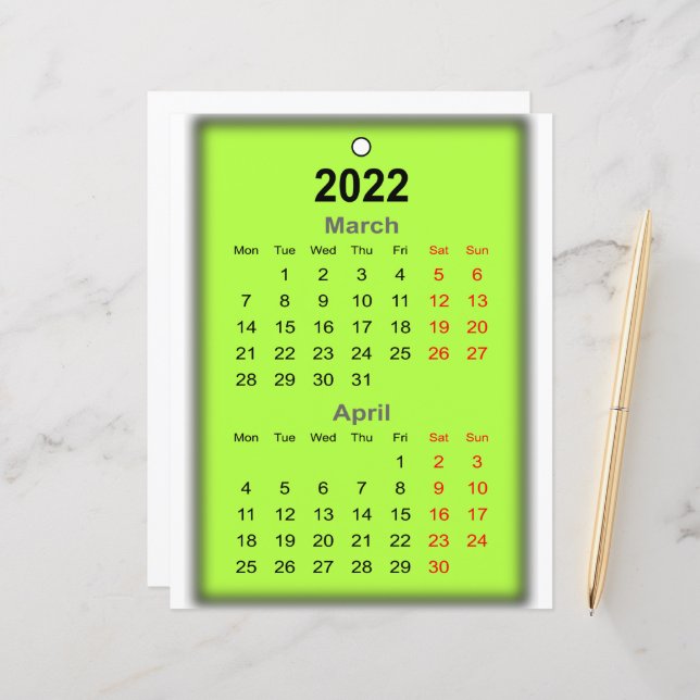 Papier Calendrier mars avril 2022 Imprimer sur.. (Devant/Arrière en situation)