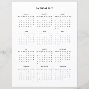 Papier Calendrier minimaliste moderne imprimable 2026 en 