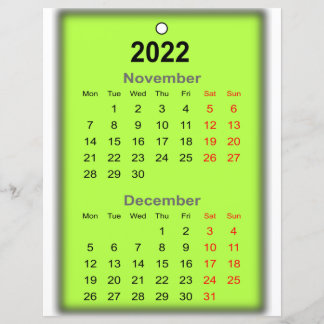 Papier Calendrier novembre décembre 2022 Imprimer sur..