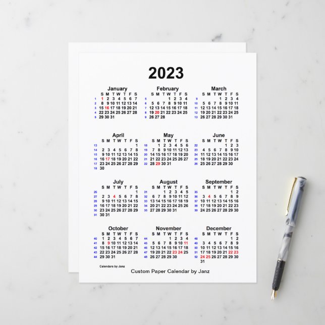 Papier Calendrier personnalisé des vacances de 52 semaine (Devant/Arrière en situation)