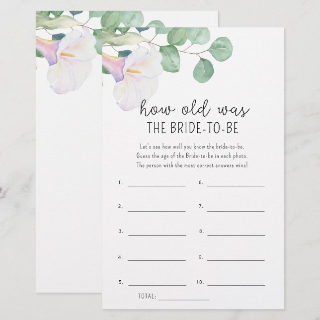 Papier Calla et eucalyptus - Quel âge avait la future mar (Devant / Derrière)