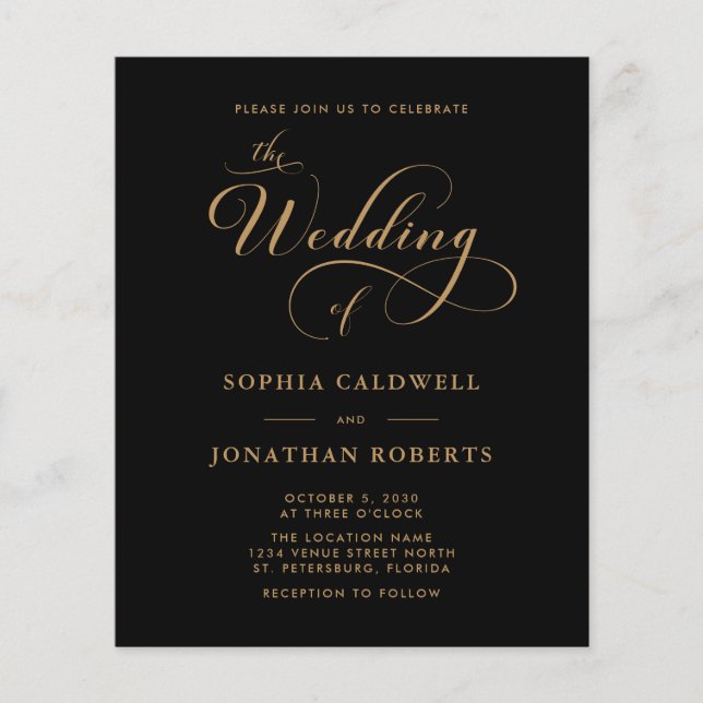 Papier Calligraphie budgétaire Code QR Mariage d'or noir (Devant)