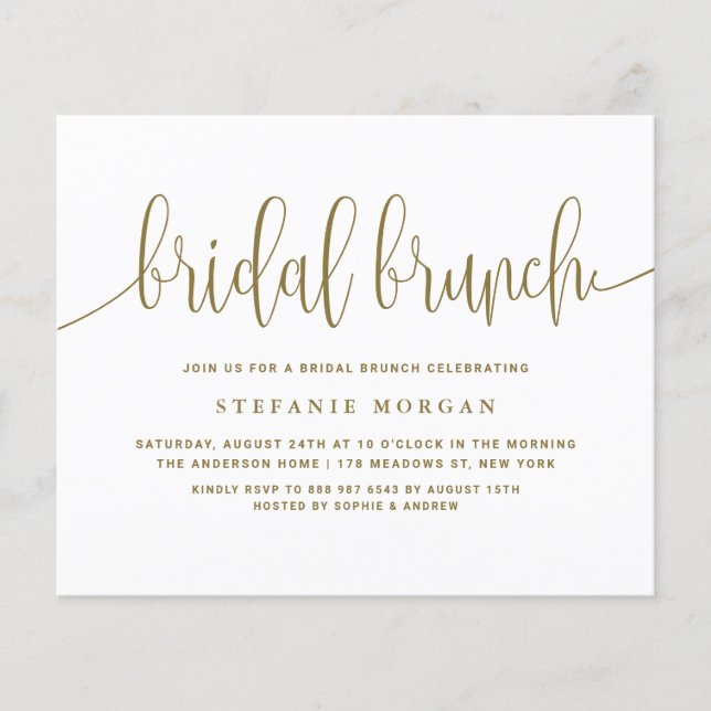 Papier Calligraphie d'or Invitation de Brunch nuptial (Devant)