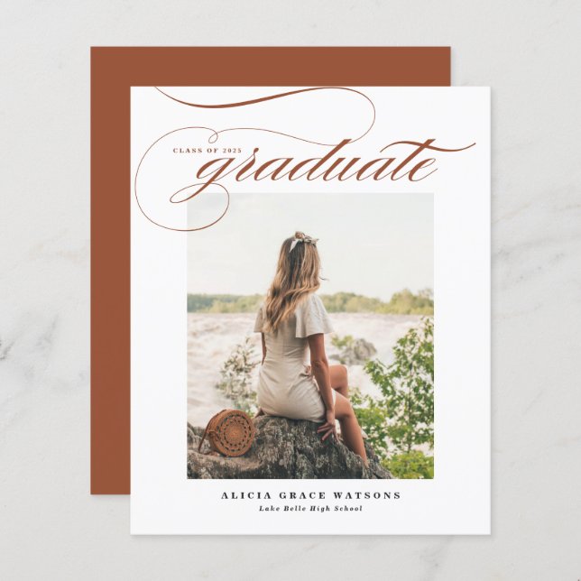 Papier Calligraphie en terre cuite Photo Graduation Invit (Devant / Derrière)