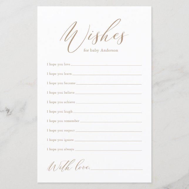 Papier Calligraphie minimaliste en or des souhaits pour l (Devant)