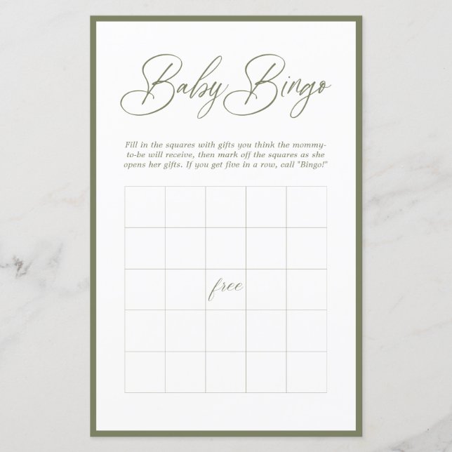 Papier Calligraphie minimaliste moderne | Bingo bébé (Devant)