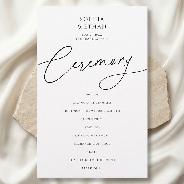 Papier Calligraphy Minimalist Wedding Program White (Créateur téléchargé)
