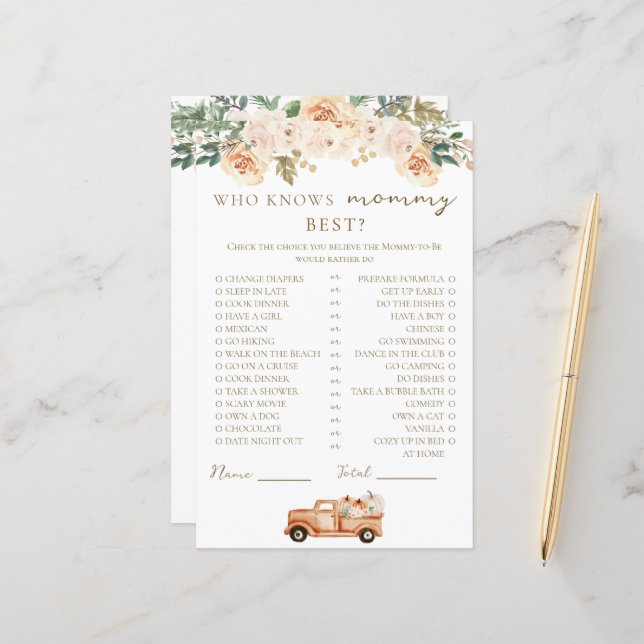 Papier Camion Citrouille Floral Qui Connaît Maman Le Meil (Devant/Arrière en situation)