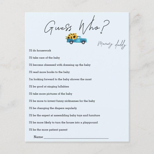 Papier Camion d'aquarelle avec des tournesols Devinez qui (Devant)