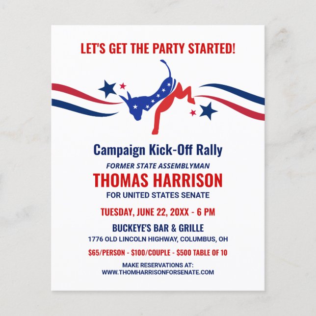 Papier Campagne de financement politique Kickoff Democrat (Devant)