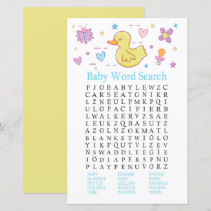 Papier Canard en caoutchouc Baby shower Word Search Jeu