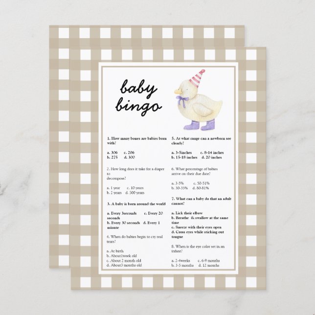 Papier Canard - Trivia bébé | Jeu baby shower (Devant / Derrière)