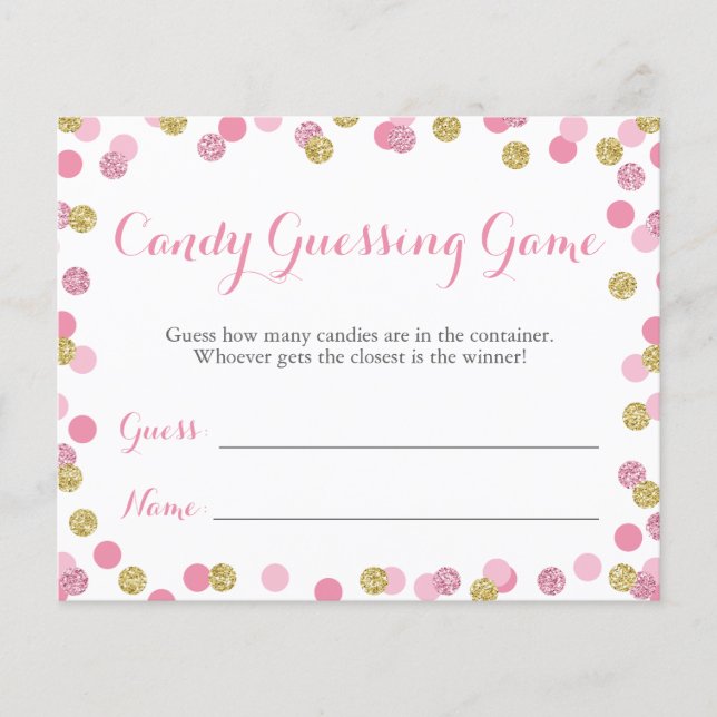 Papier Candy Baby shower rose et or jeu de devinette (Devant)