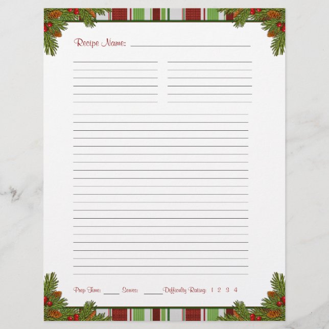 Papier Candy Stripes Noël Recette Classeur Insertions (Devant)