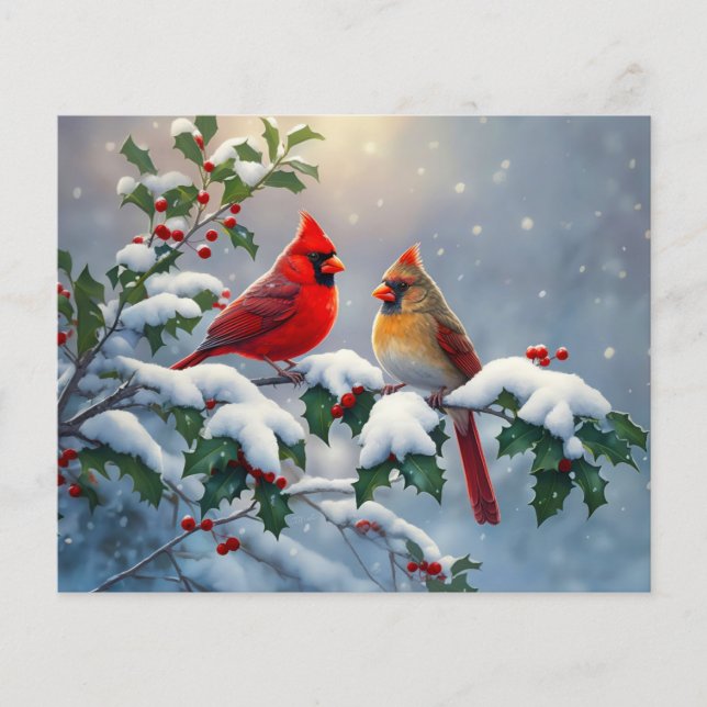 Papier Cardinaux rouges et Holly en neige (Devant)