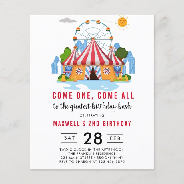 Papier Carnival Circus 1er Anniversaire abordable (Devant)