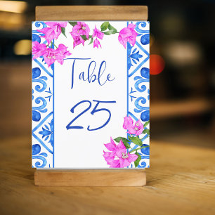 Papier Carreaux bleus Bougainvillea Chiffres italiens