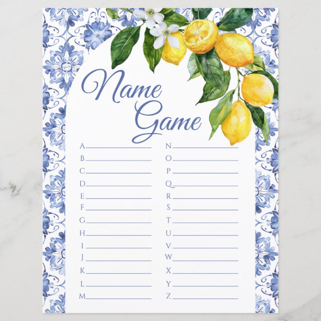 Papier Carrelage bleu méditerranéen Citron Baby Showe Nom (Devant)