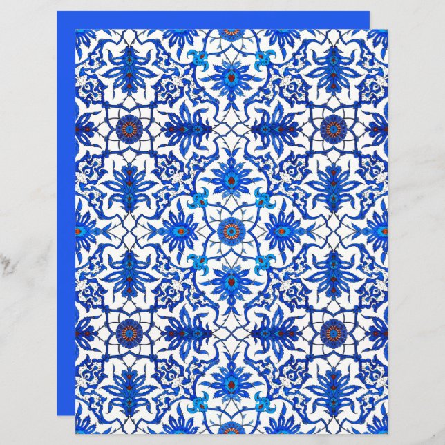 Papier Carrelage chinois Art Nouveau, Cobalt Bleu & Blanc (Devant / Derrière)