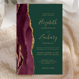 Papier Carton de mariage Budget Bourgogne Or Agate Vert