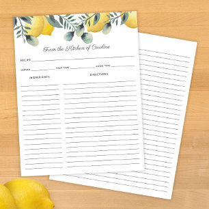 Papier Carton de recettes pour citrons et eucalyptus à in