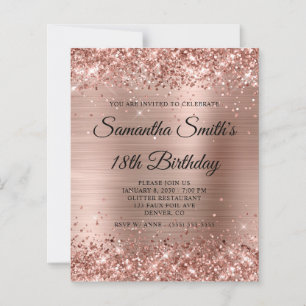 Papier Carton d'invitation 18 ans pailleté or rose