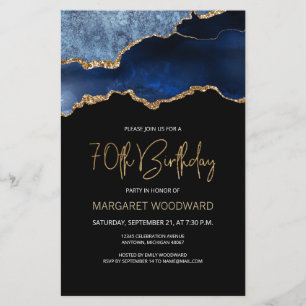Papier Carton d'invitation 70 ans bleu marine et agate do