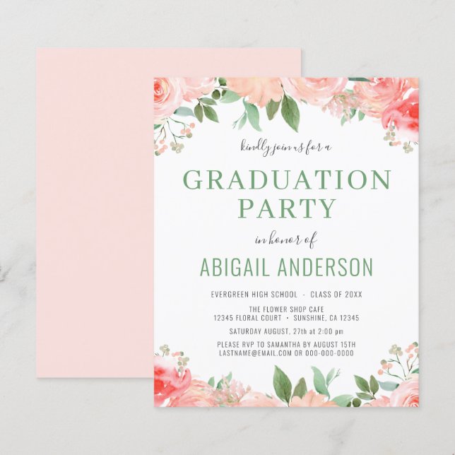 Papier Carton d'invitation de fin d'études au aquarelle f (Devant / Derrière)