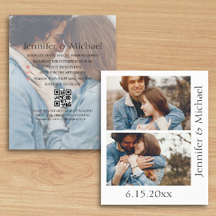 Papier carton d'invitation de mariage à 3 photos avec qr