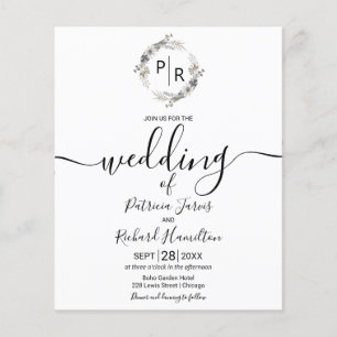 Papier Carton d'invitation de mariage à budget avec monog