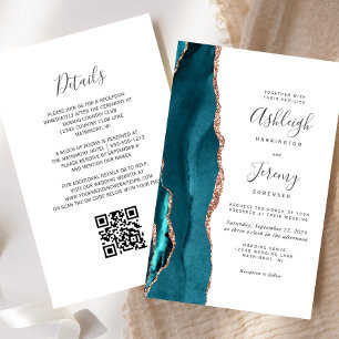 Papier Carton d'invitation de mariage à code QR Rose Gold