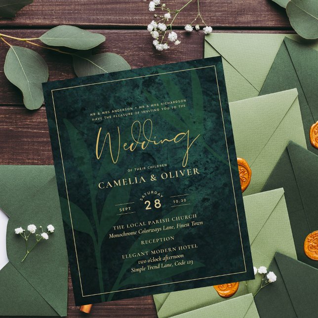 Papier Carton d'invitation de mariage à petit budget vert (Créateur téléchargé)