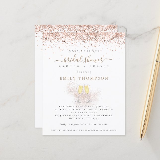 Papier Carton d'invitation de mariage à petit prix avec p (Devant/Arrière en situation)