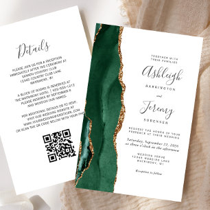 Papier Carton d'invitation de mariage au code QR Or Vert 