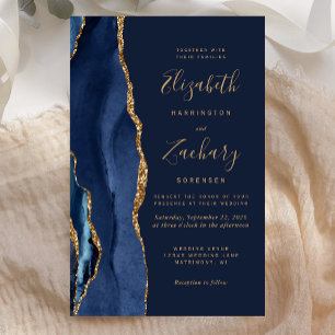 Papier Carton d'invitation de mariage bleu marine et agat