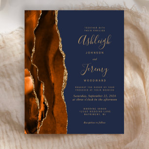 Papier Carton d'invitation de mariage bleu orange brûlé A