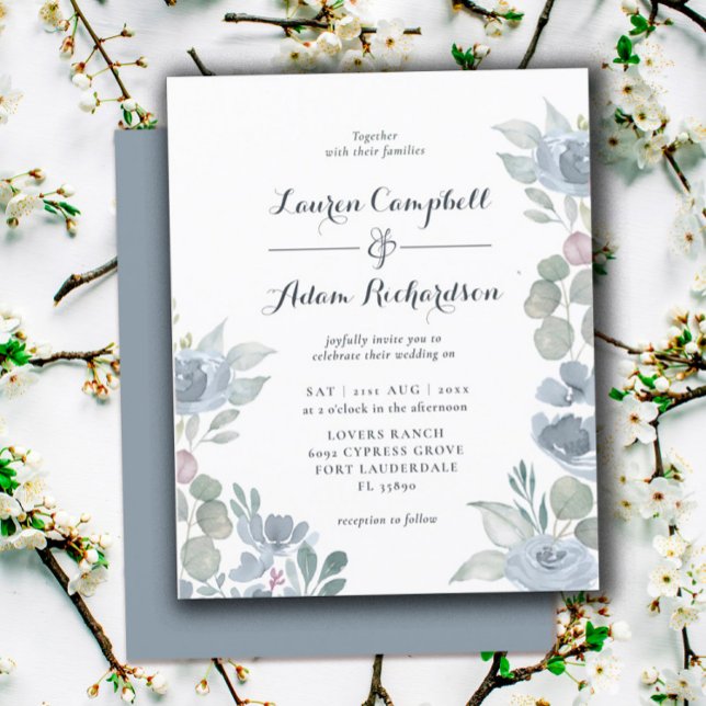 Papier Carton d'invitation de mariage bleu poussiéreux Eu (Créateur téléchargé)