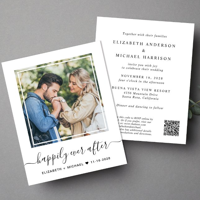 Papier Carton d'invitation de mariage chic et économique  (Input your wedding website address to create a QR code)