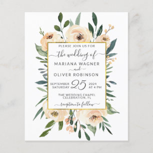 Papier Carton d'invitation de mariage floral beige or noi