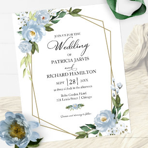 Papier Carton d'invitation de mariage floral bleu poussié
