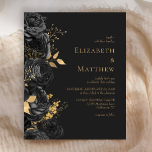 Papier Carton d'invitation de mariage floral noir or budg