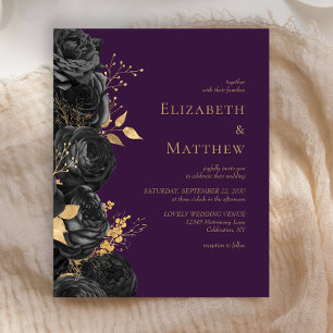 Papier Carton d'invitation de mariage floral noir or budg
