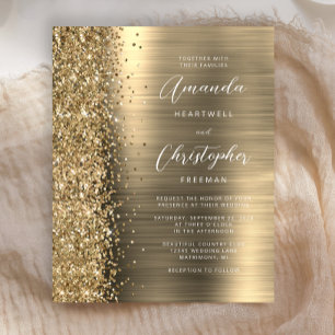 Papier Carton d'invitation de mariage pailleté Glam Gold