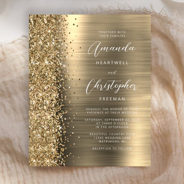 Papier Carton d'invitation de mariage pailleté Glam Gold (Créateur téléchargé)