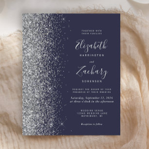 Papier Carton d'invitation de mariage paillettes argentée