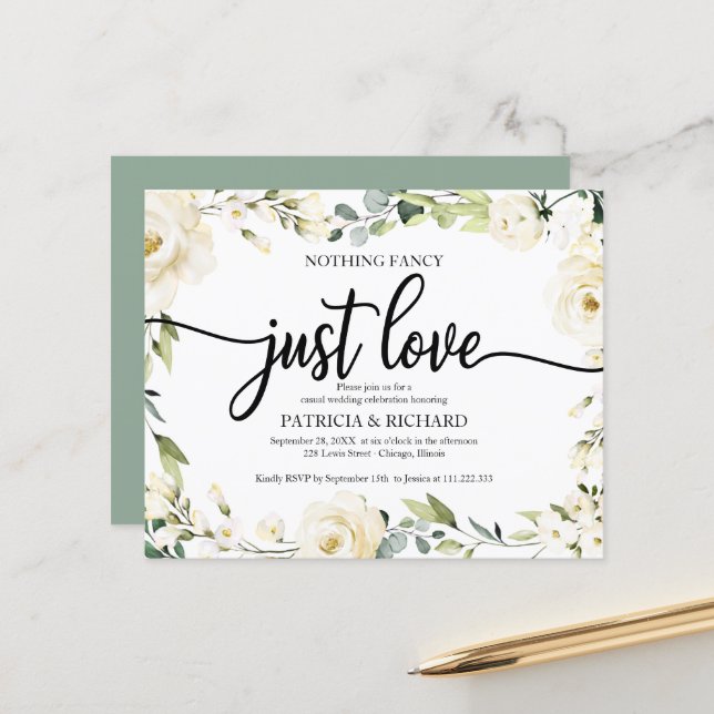 Papier Carton d'invitation de mariage pas cher Fleurs san (Devant/Arrière en situation)