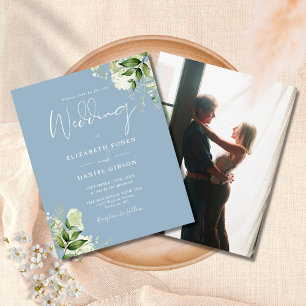 Papier Carton d'invitation de mariage photo bleu poussiér